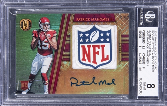 2017 Panini Gold Standard Rookie Jersey Autographs Jumbo NFL Shield #307 Patrick Mahomes II Signed NFL Shield Patch Rookie Card (#1/1) - BGS NM-MT 8/BGS 10